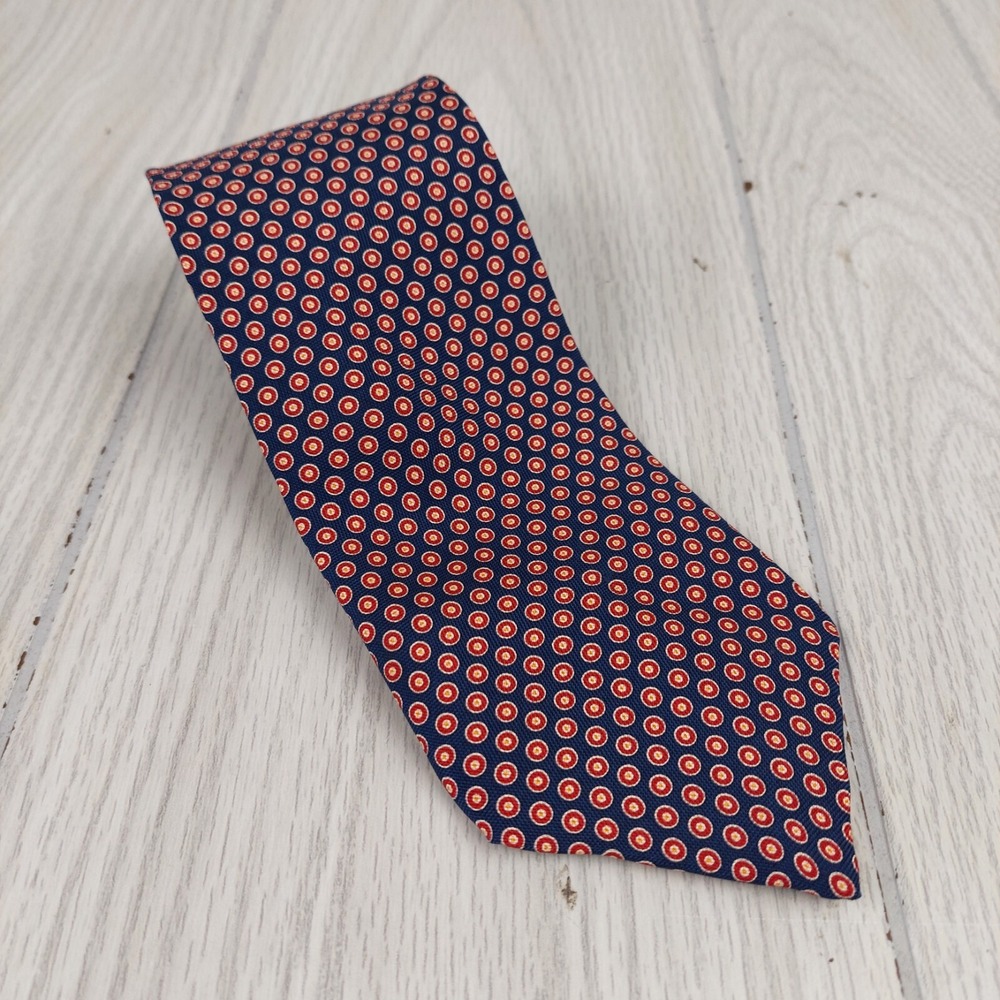 Lauren Ralph Lauren Tie Mens OS Navy Blue Red Medallion Geometric Silk Necktie - Picture 2 of 7